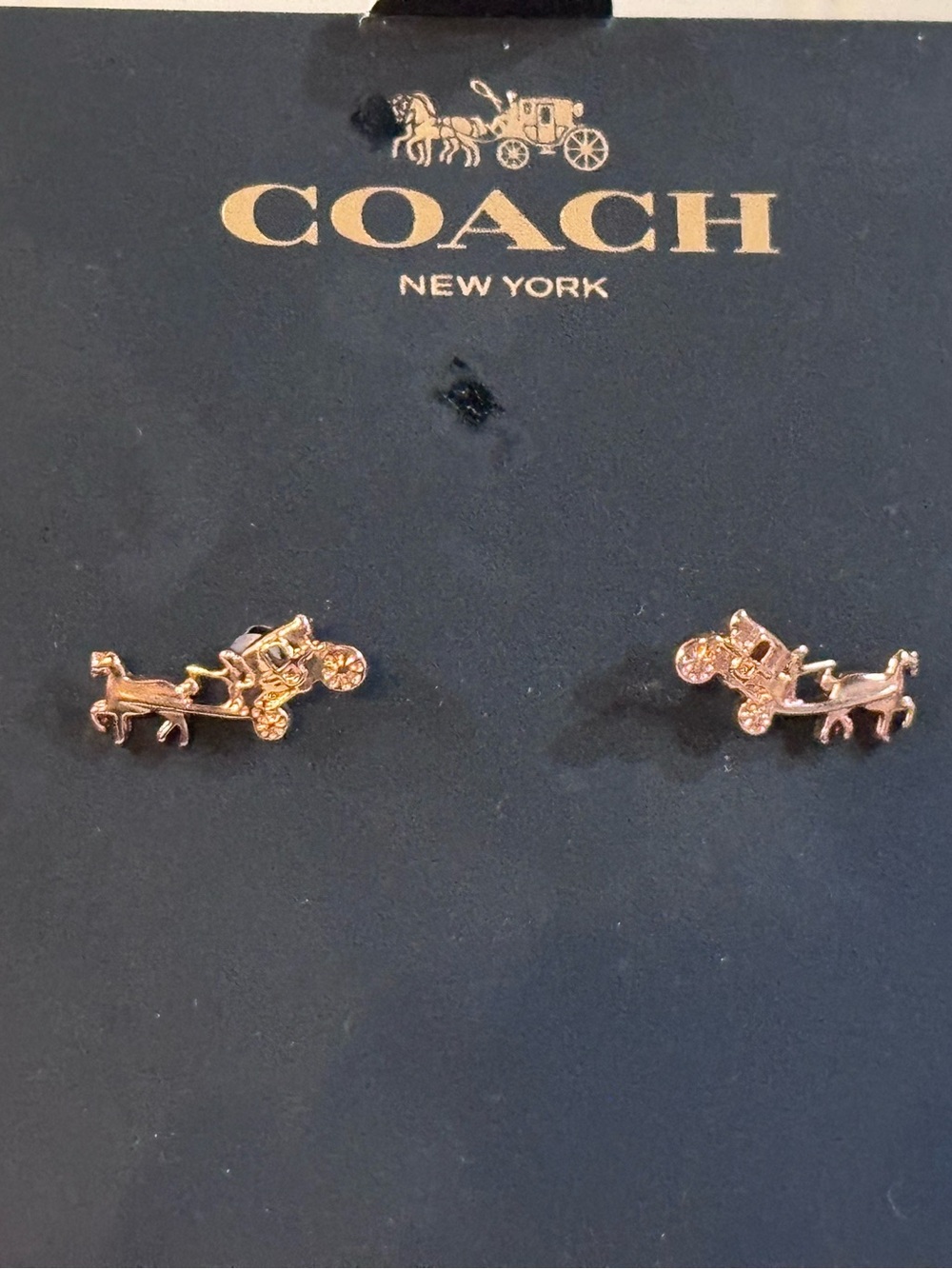 Coach Signature Stagecoach Post Stud Earrings Rose Gold Copper Color Pierced